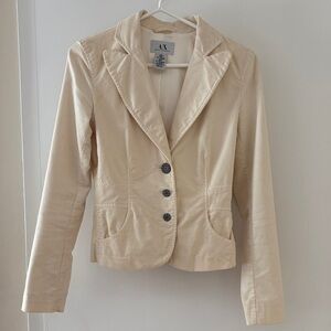 Armani Exchange Cropped Cream Blazer with Peplum Back